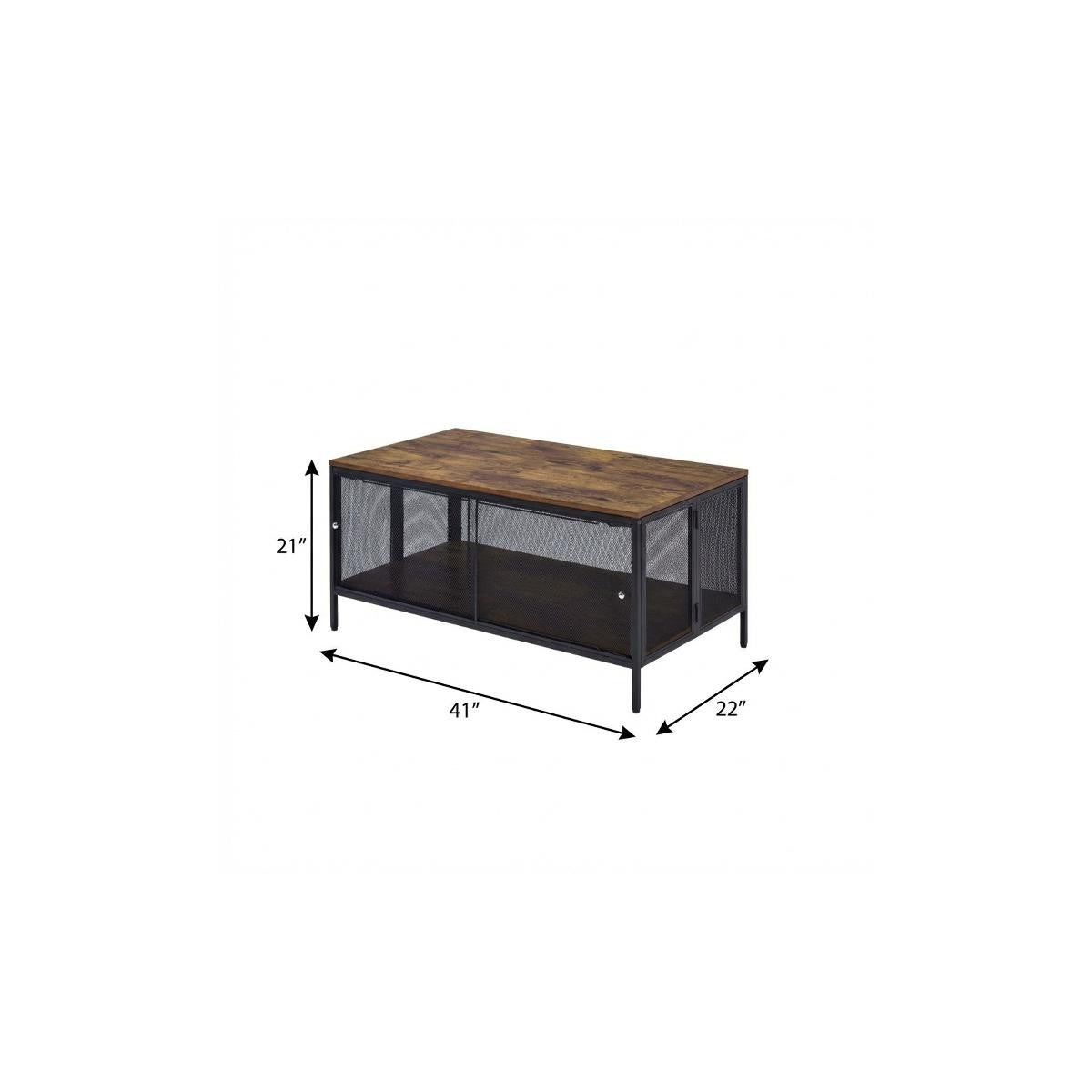 41" Brown and Black Wood And Metal Frame Coffee Table With Shelf