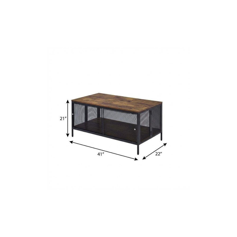 41" Brown and Black Wood And Metal Frame Coffee Table With Shelf