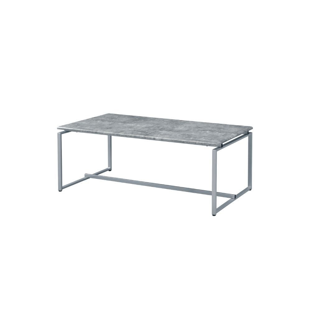 47" Gray and Silver PVC Veneer And Metal Sled Coffee Table