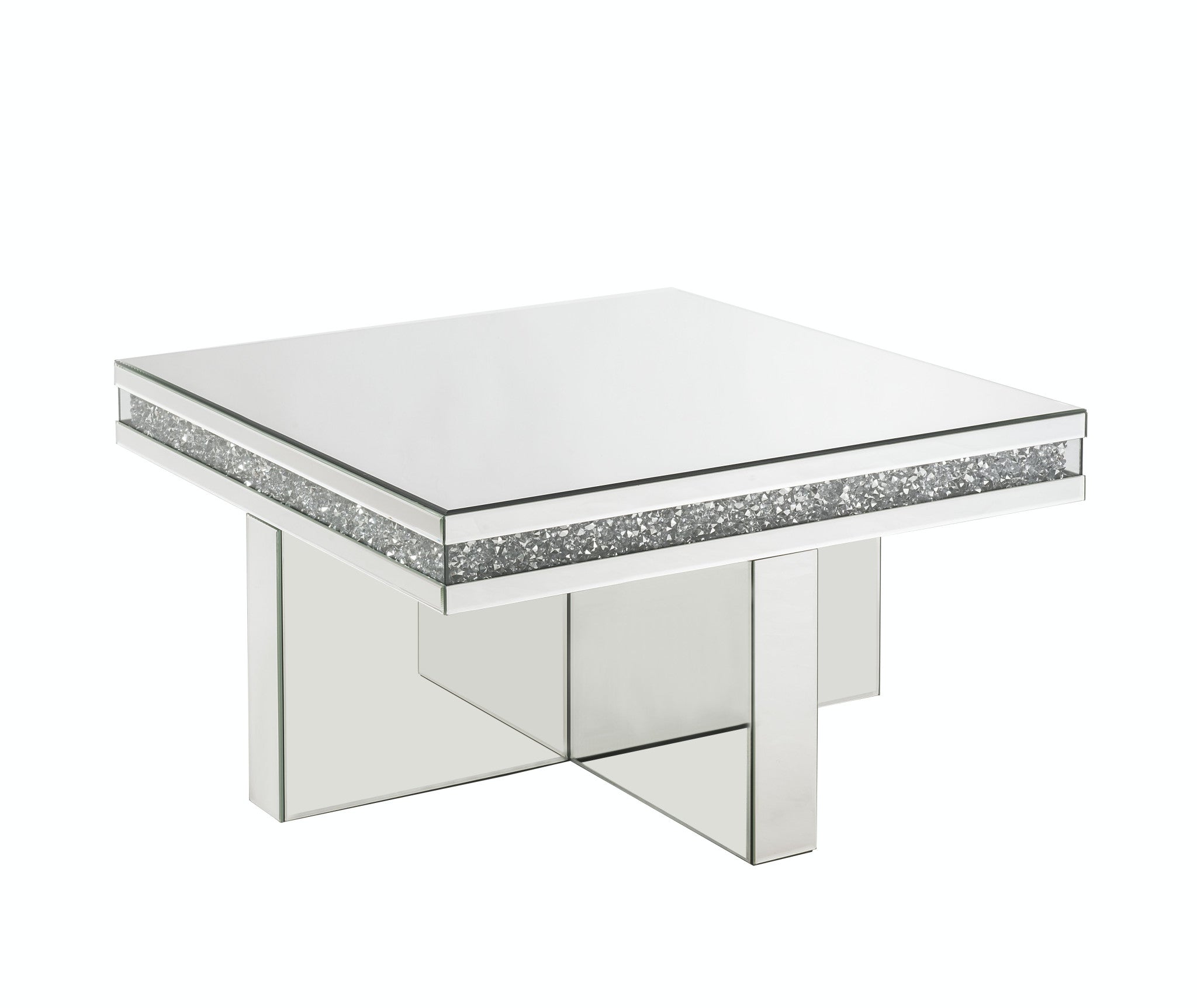 32" Silver Glass Mirrored Coffee Table