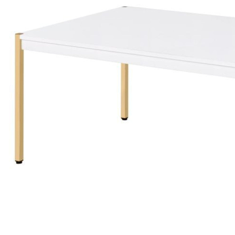 48" White and Gold Wood And Metal Coffee Table