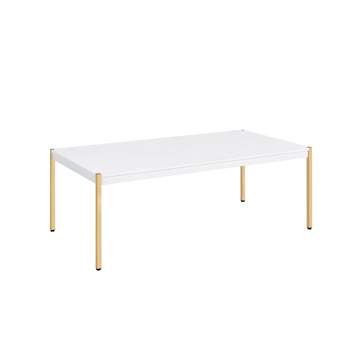 48" White and Gold Wood And Metal Coffee Table