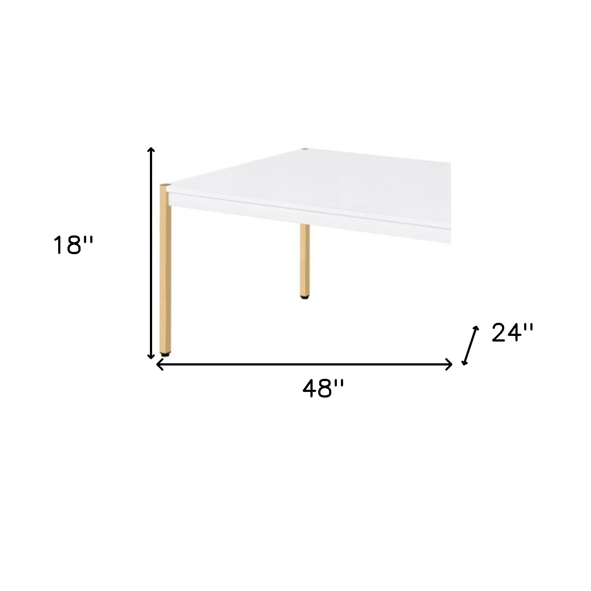 48" White and Gold Wood And Metal Coffee Table