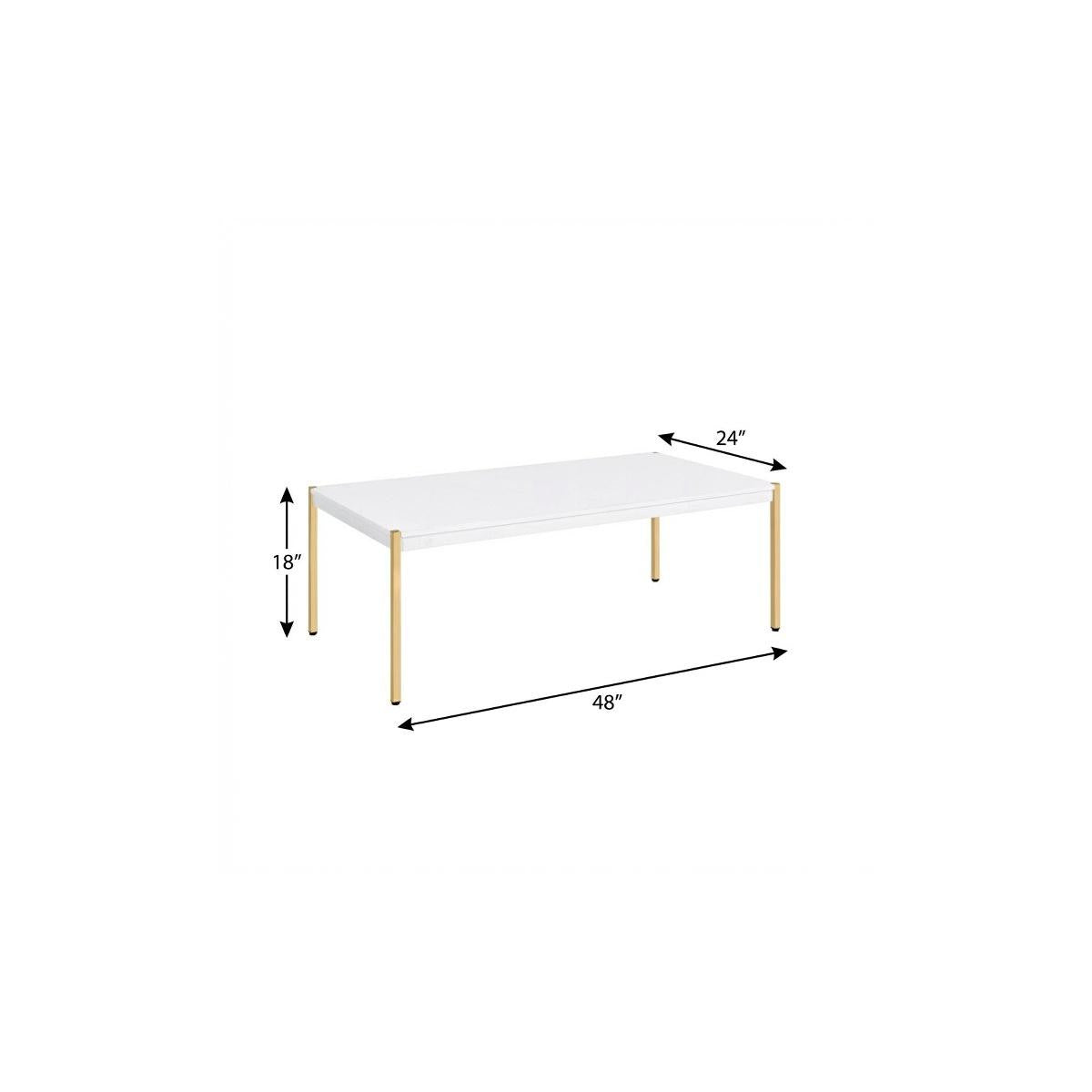 48" White and Gold Wood And Metal Coffee Table