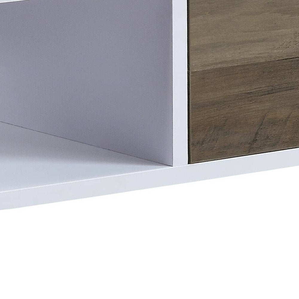 44" White and Black Melamine Veneer And Metal Coffee Table With Drawer And Shelf