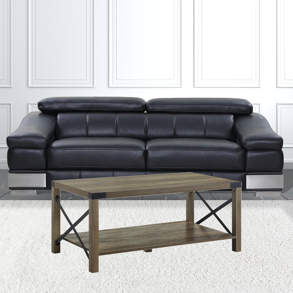 47" Oak Wood Coffee Table With Shelf