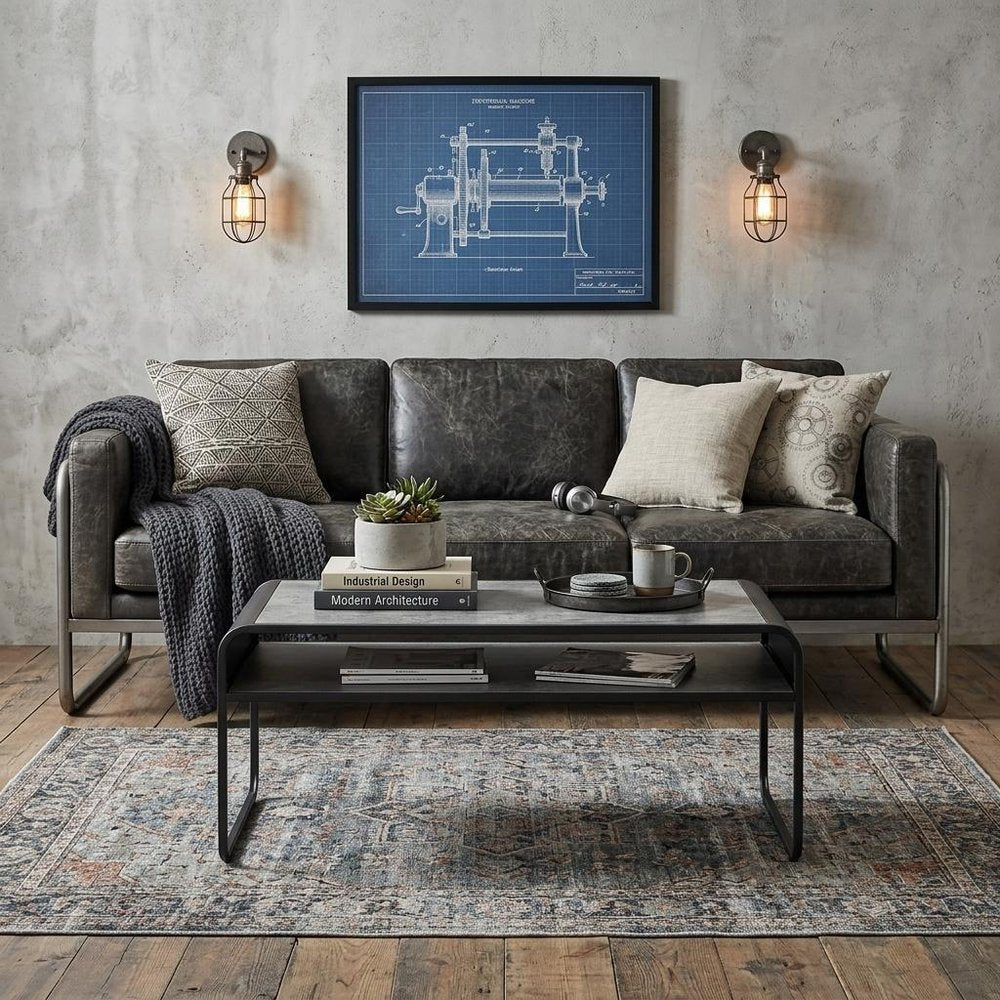 42" Gray and Black Concrete And Metal Sled Coffee Table With Shelf