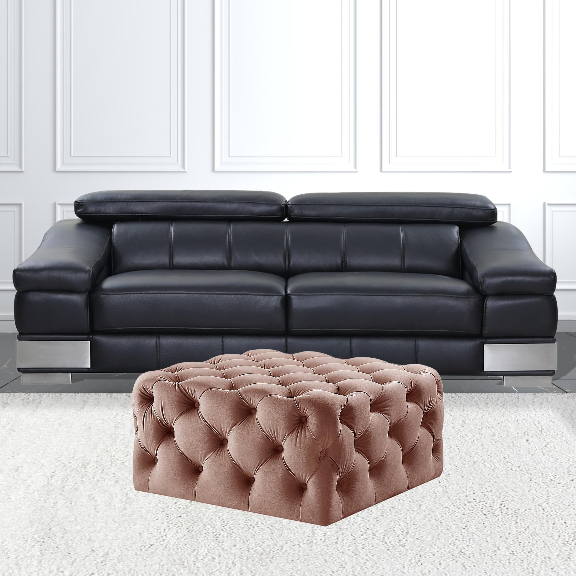 33" Blush Velvet Rolling Tufted Cocktail Ottoman