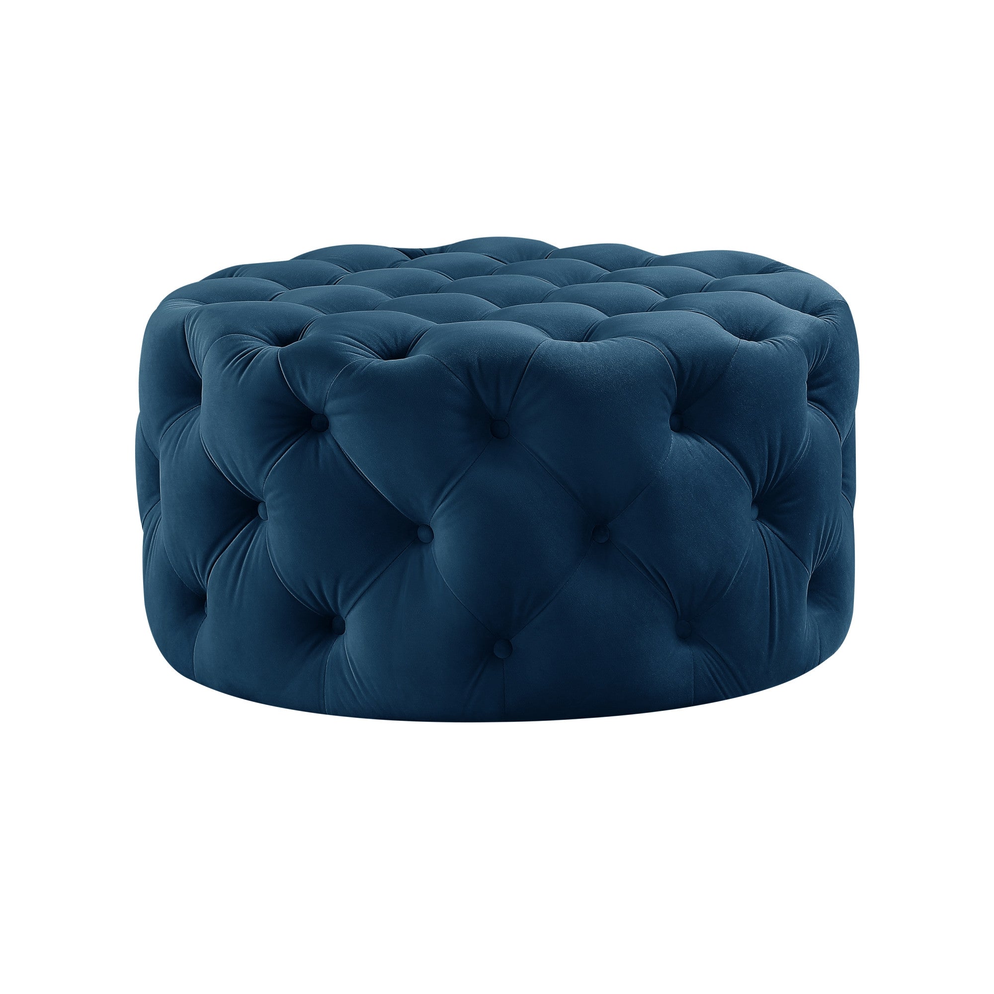 33" Beige Linen  Rolling Tufted Round Cocktail Ottoman