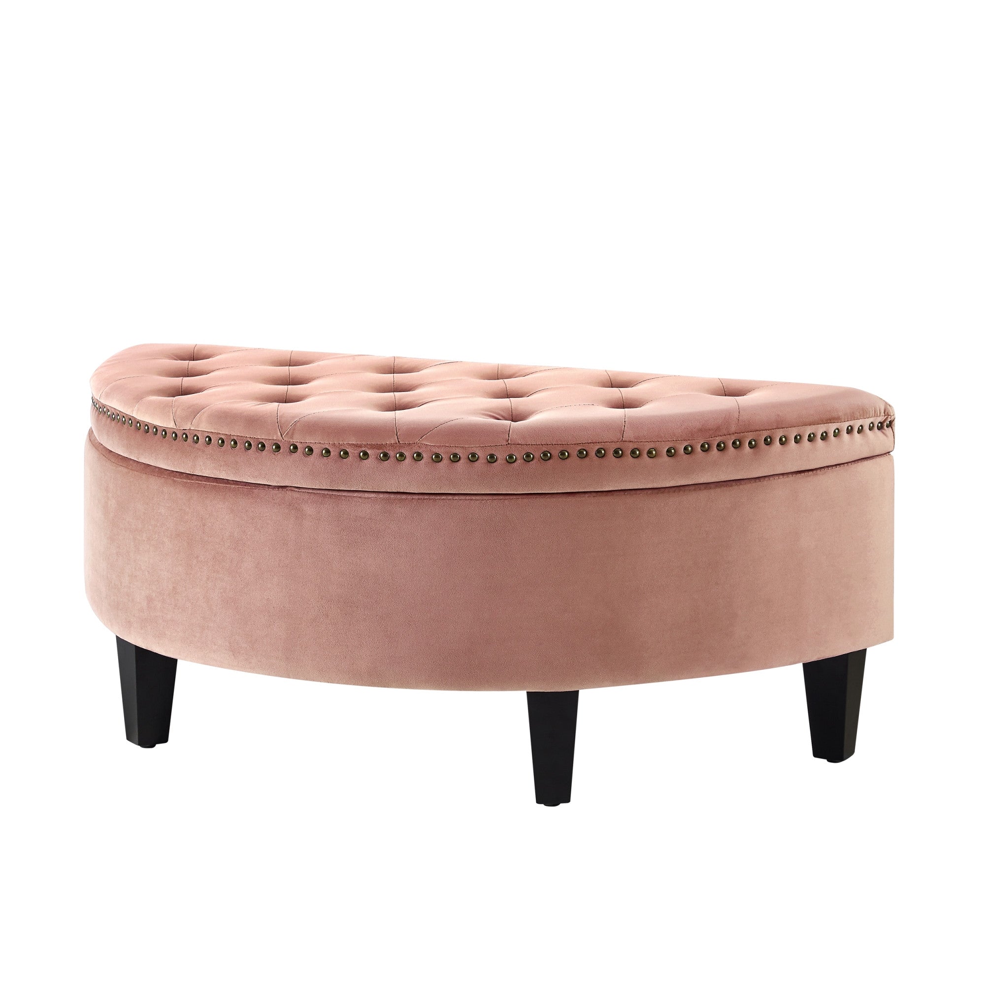 44" Blush Velvet And Black Tufted Half Circle Storage