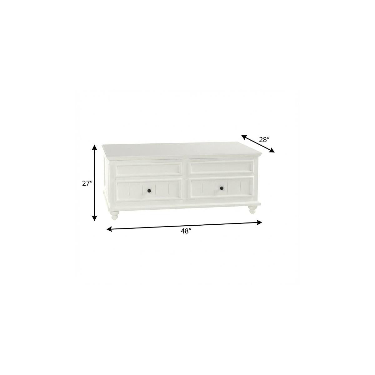 48" White Wood Lift Top Solid Coffee Table With Two Drawers