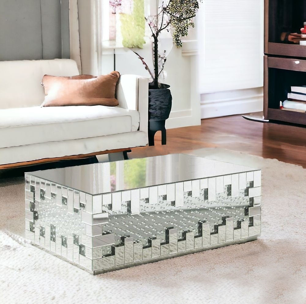48" Silver Glass Mirrored Coffee Table