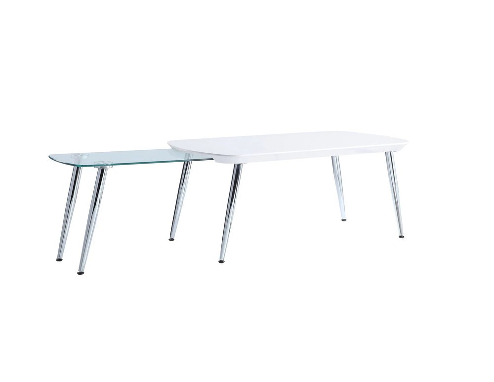 47" White Clear and Silver Wood And Glass And Metal Coffee Table