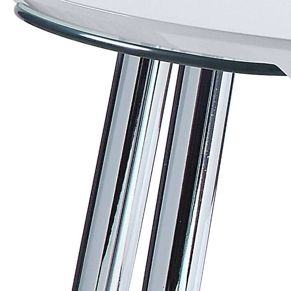 47" White Clear and Silver Wood And Glass And Metal Coffee Table