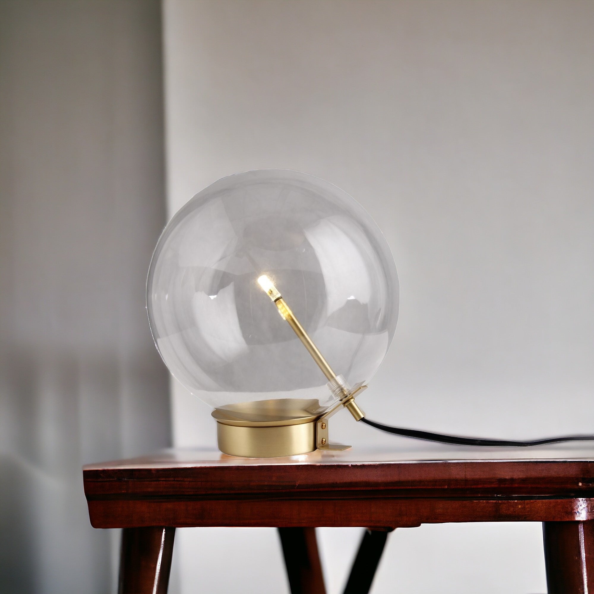 11" Brass Metal Globe Table Lamp