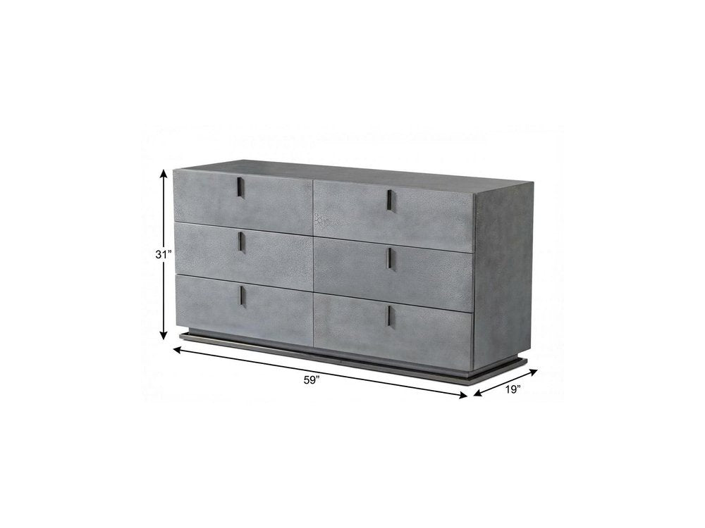 59" Gunmetal Grey Crackle Finish Six Drawer Double Dresser