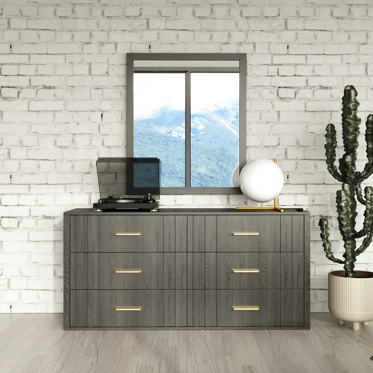 63" Dark Grey Solid And Manufactured Wood Six Drawer Dresser