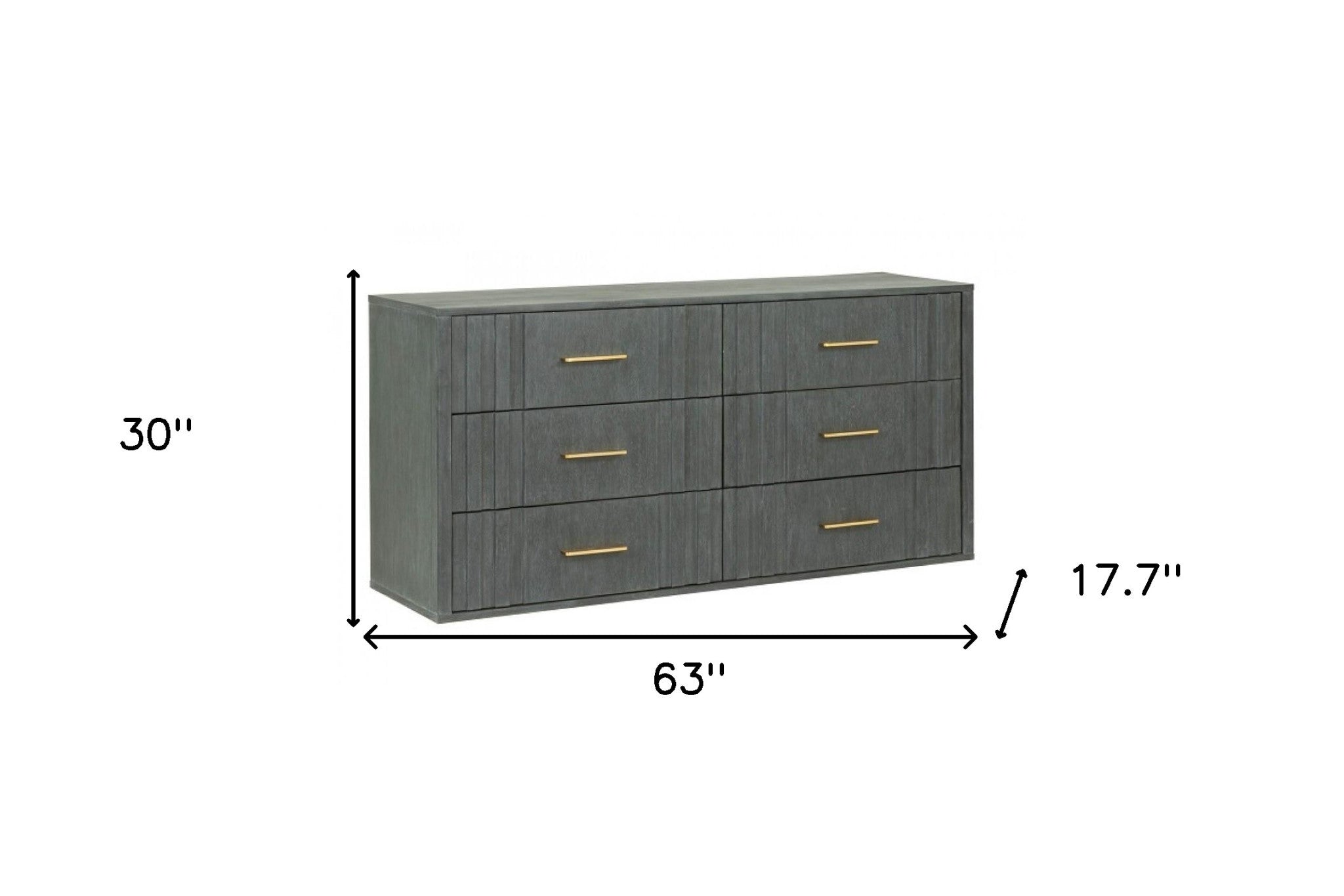 63" Dark Grey Solid And Manufactured Wood Six Drawer Dresser