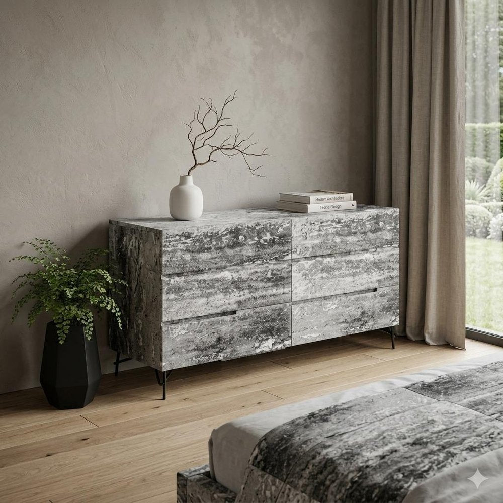 61" Gray Wood Six Drawer Double Dresser
