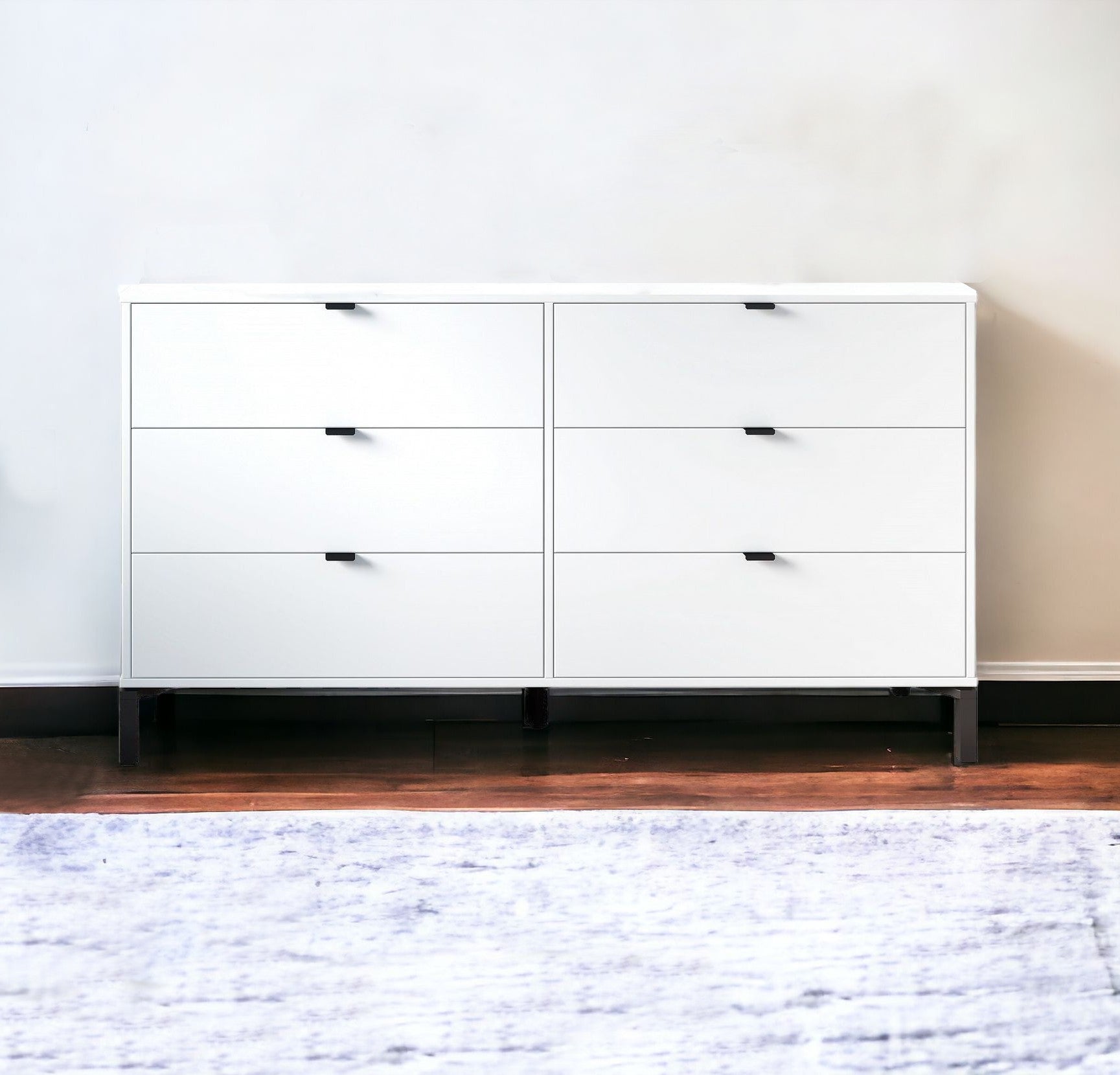 59" White and Black Six Drawer Double Dresser