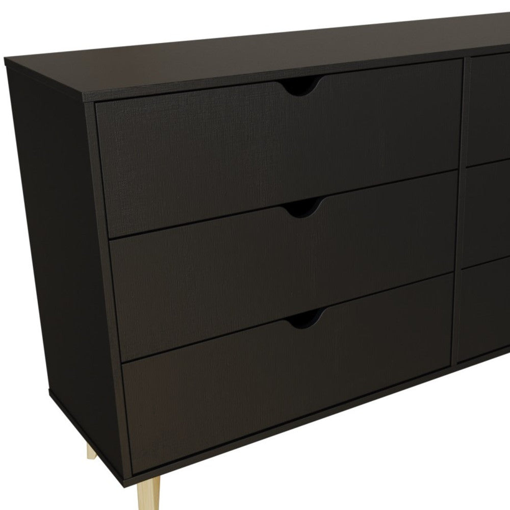 59" Black Scoop Handle Six Drawer Double Dresser