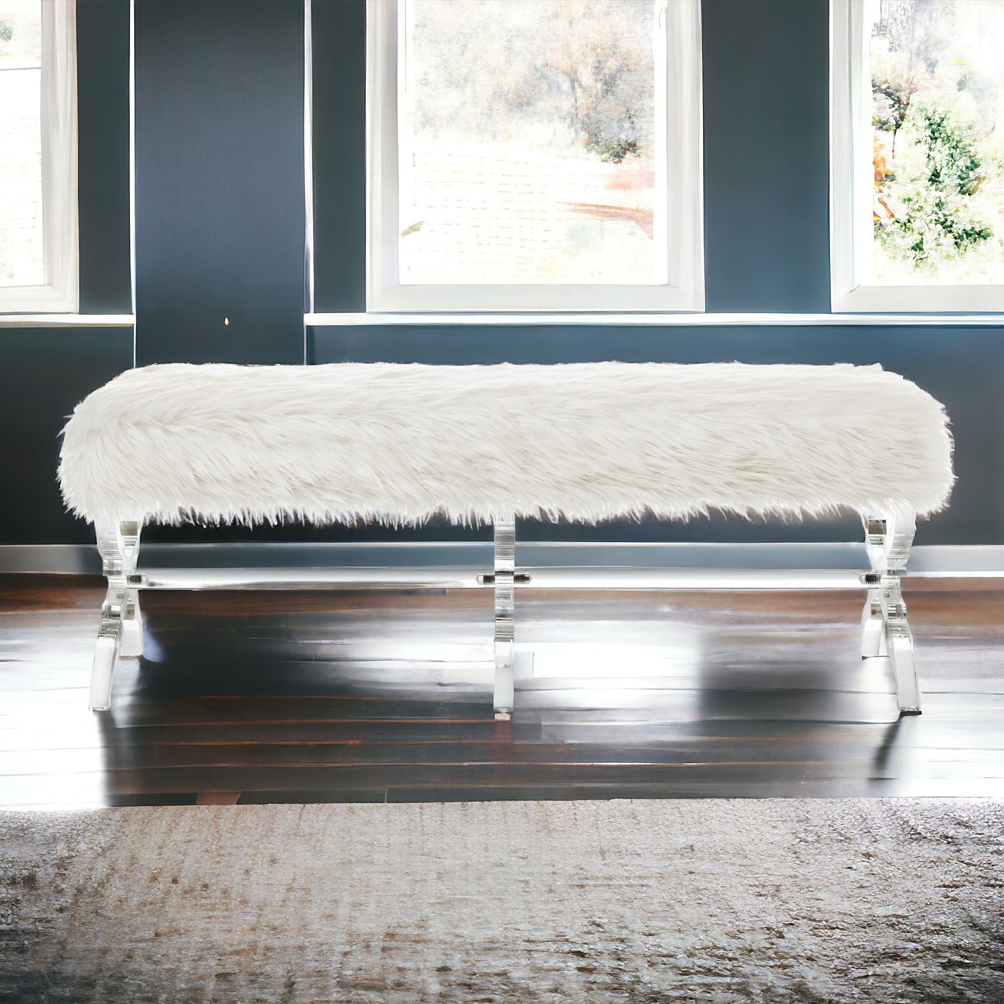 48" Black And Clear Upholstered Velvet Bench