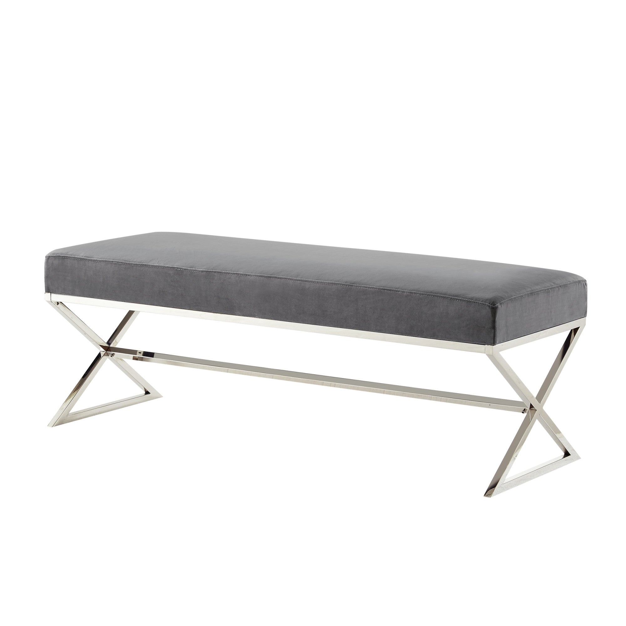 48" Gray And Silver Upholstered Faux Fur Bench