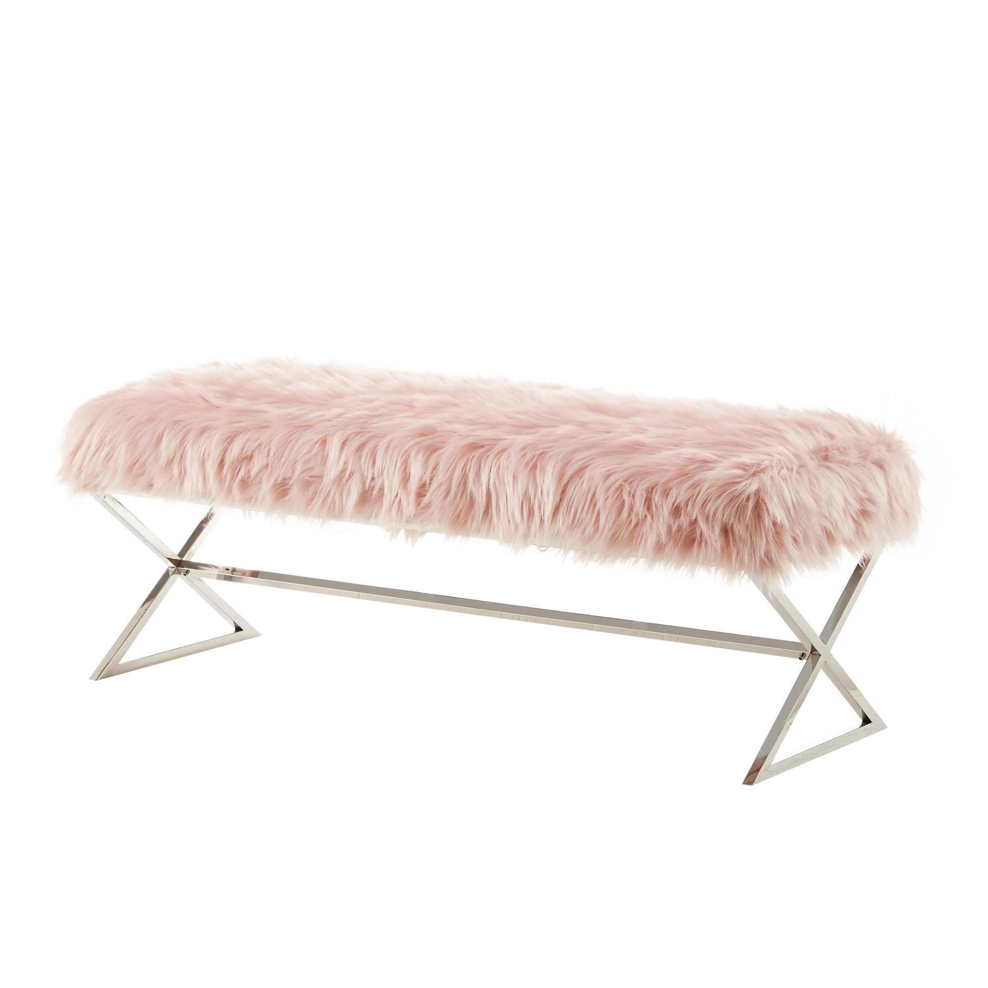 48" Gray And Silver Upholstered Faux Fur Bench