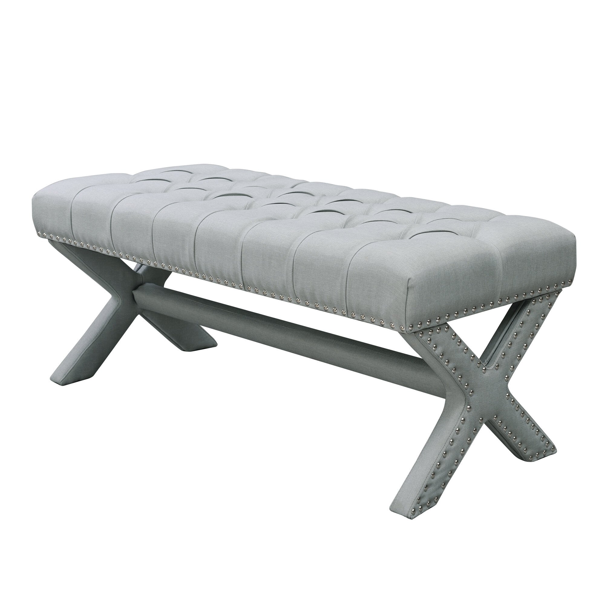 45" Cream Upholstered Linen Bench