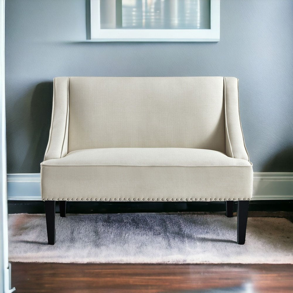 45" Blush And Brown Upholstered Velvet Bench