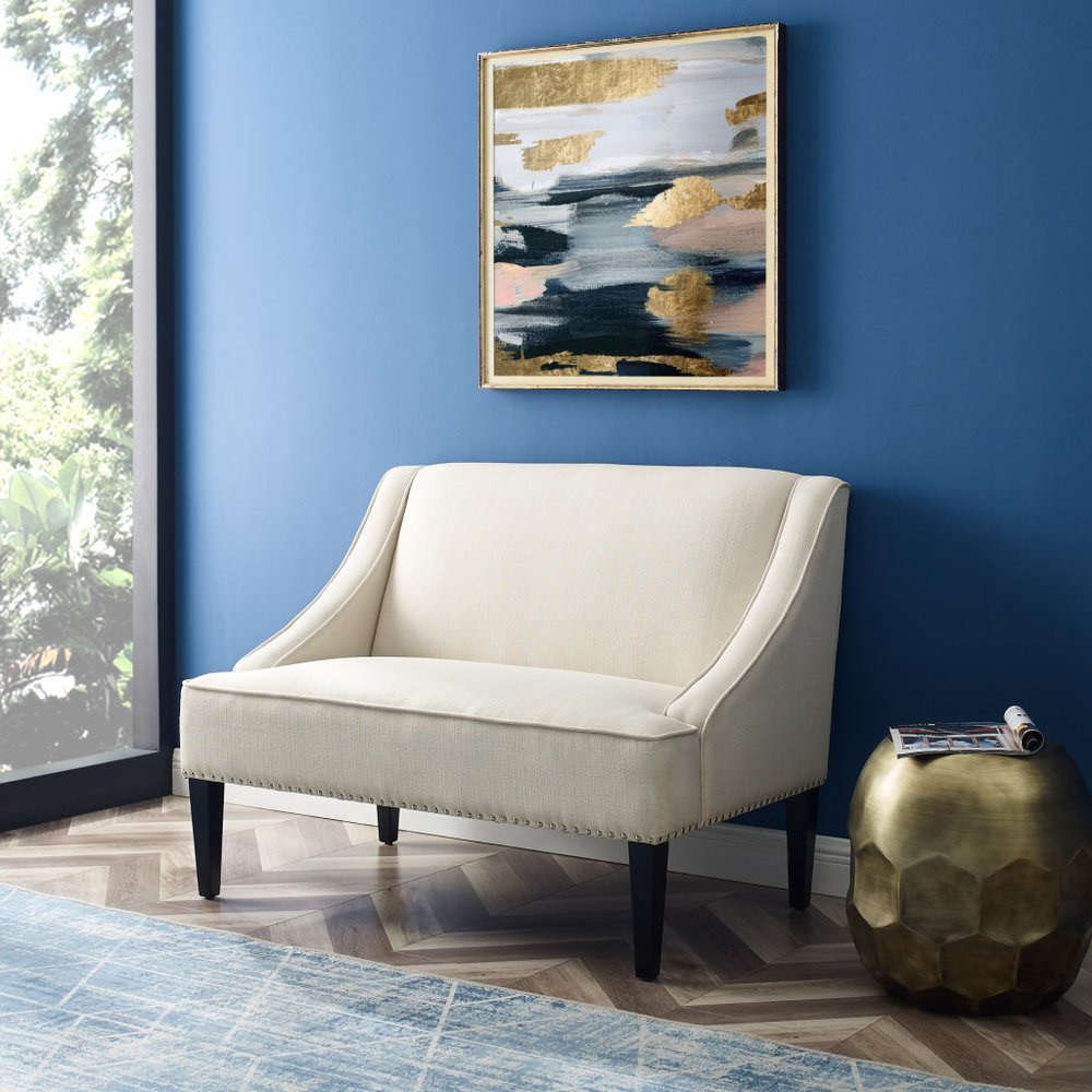 45" Blush And Brown Upholstered Velvet Bench