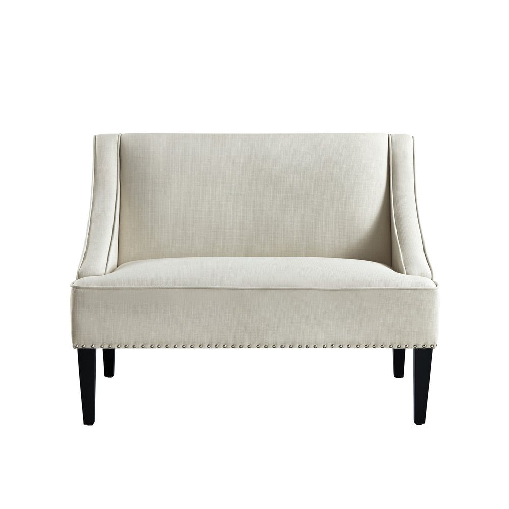 45" Blush And Brown Upholstered Velvet Bench