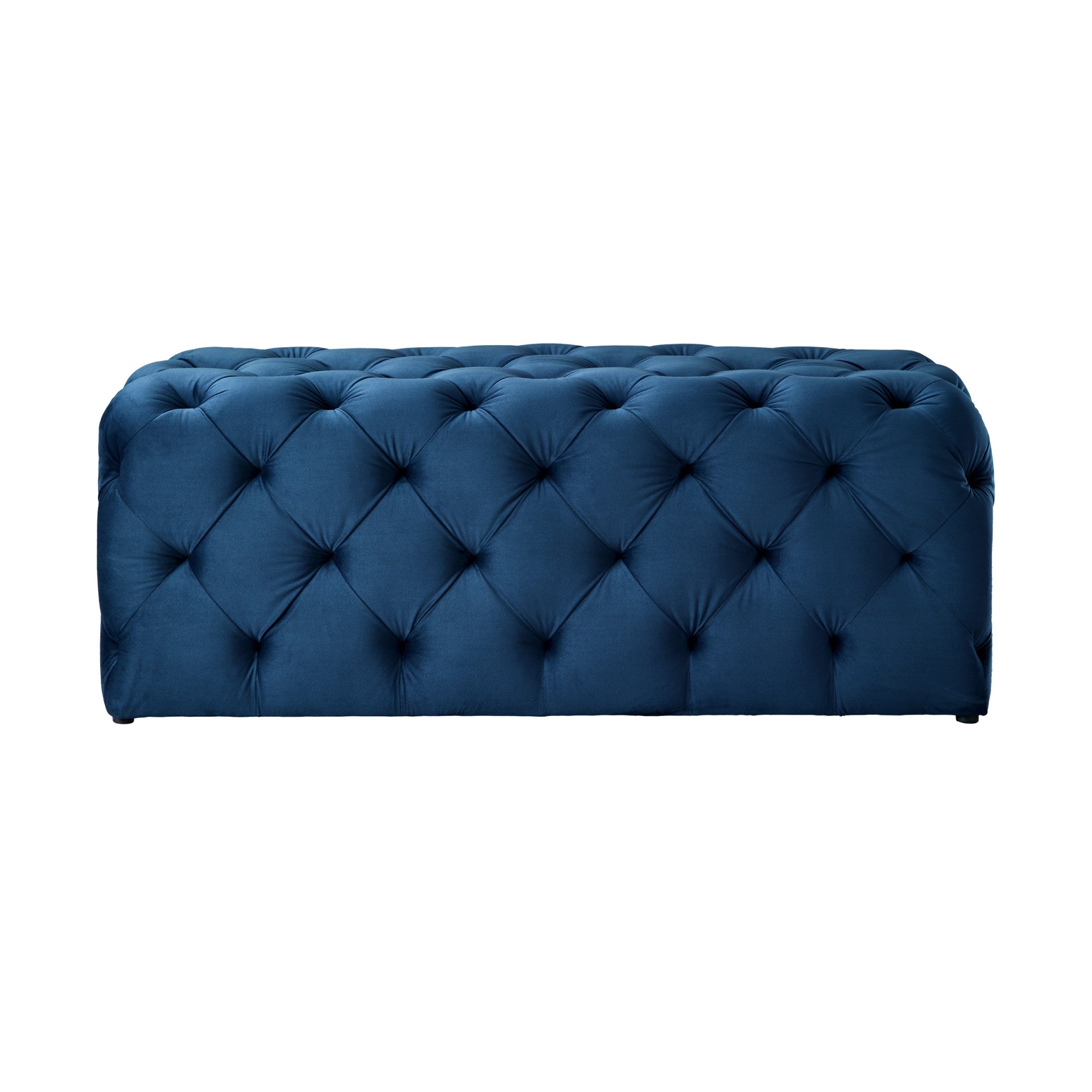 48" Navy Blue And Black Upholstered Velvet Bench
