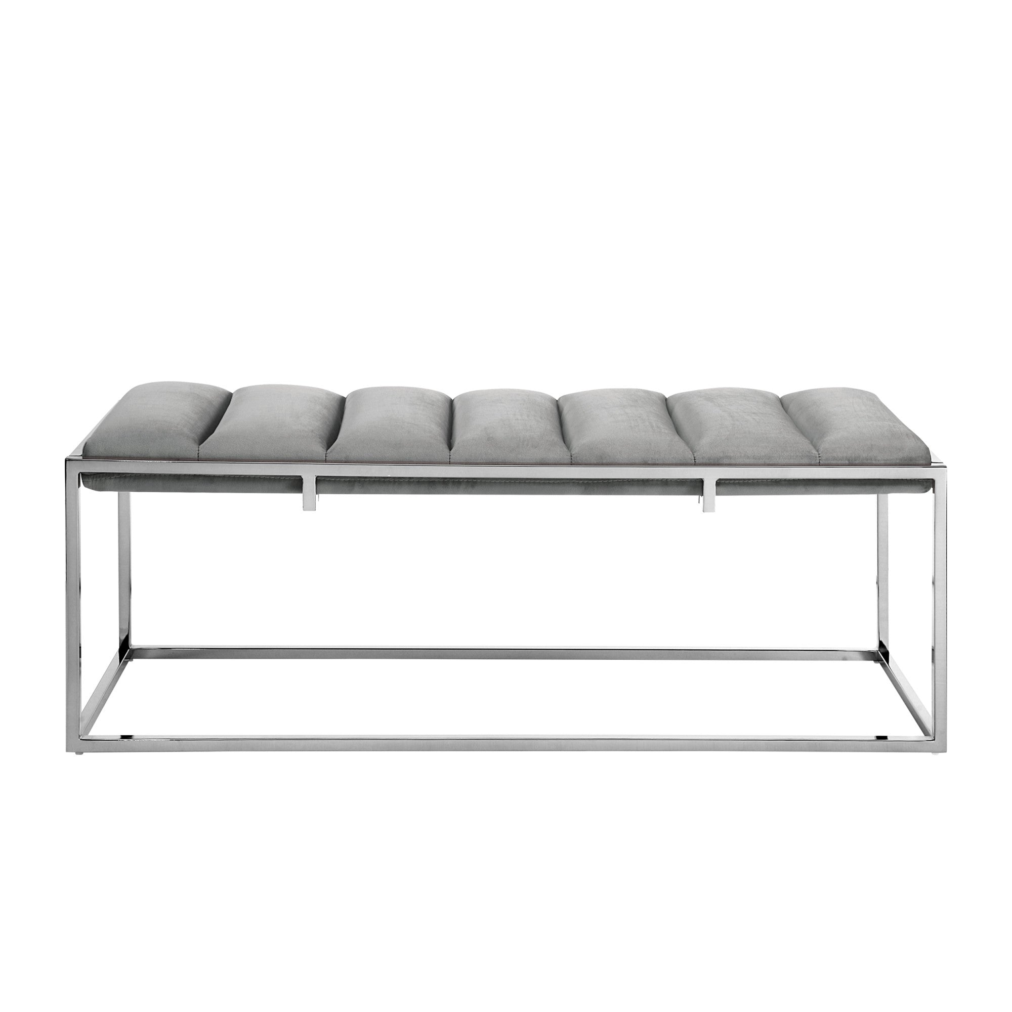 50" Gray And Silver Upholstered Velvet Bench