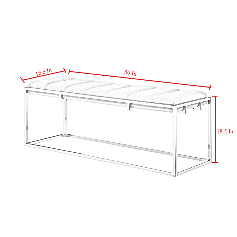 50" Gray and Silver Tufted Velvet Upholstered Bench