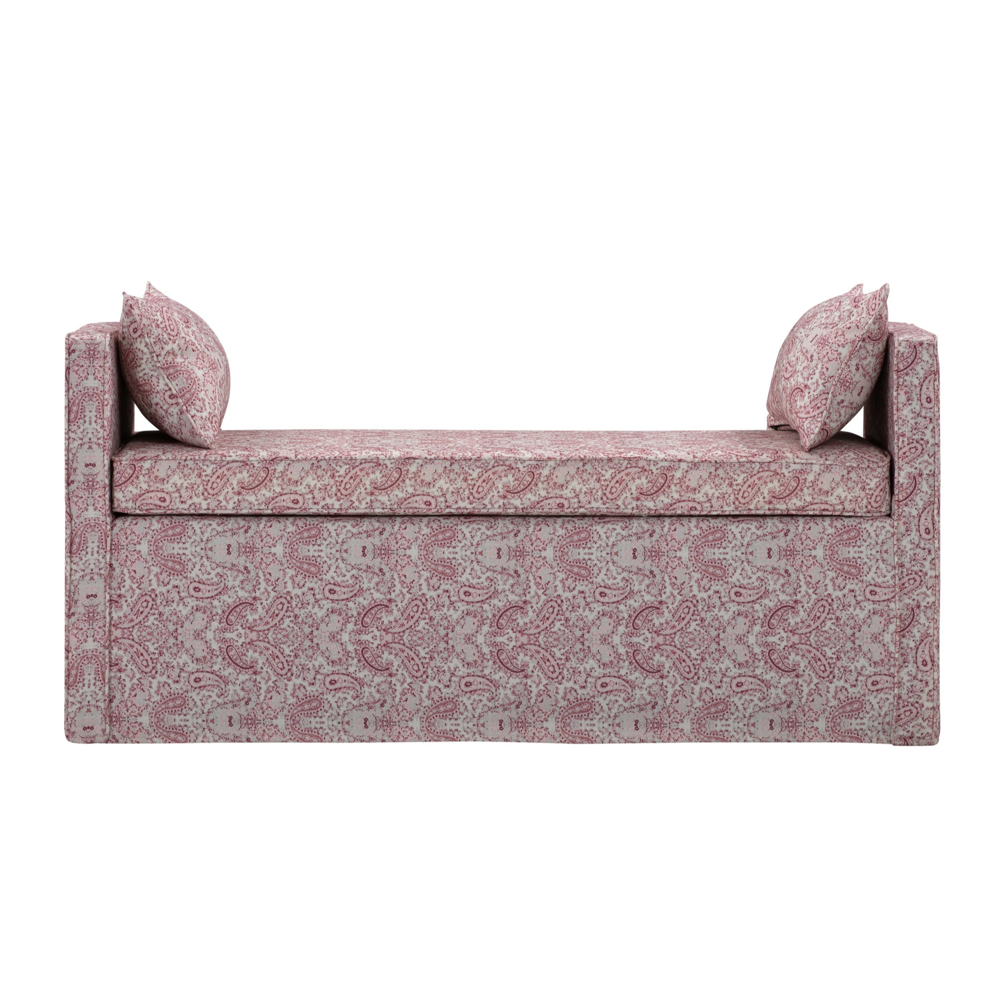 53" Light Gray And Black Upholstered Linen Floral Bench
