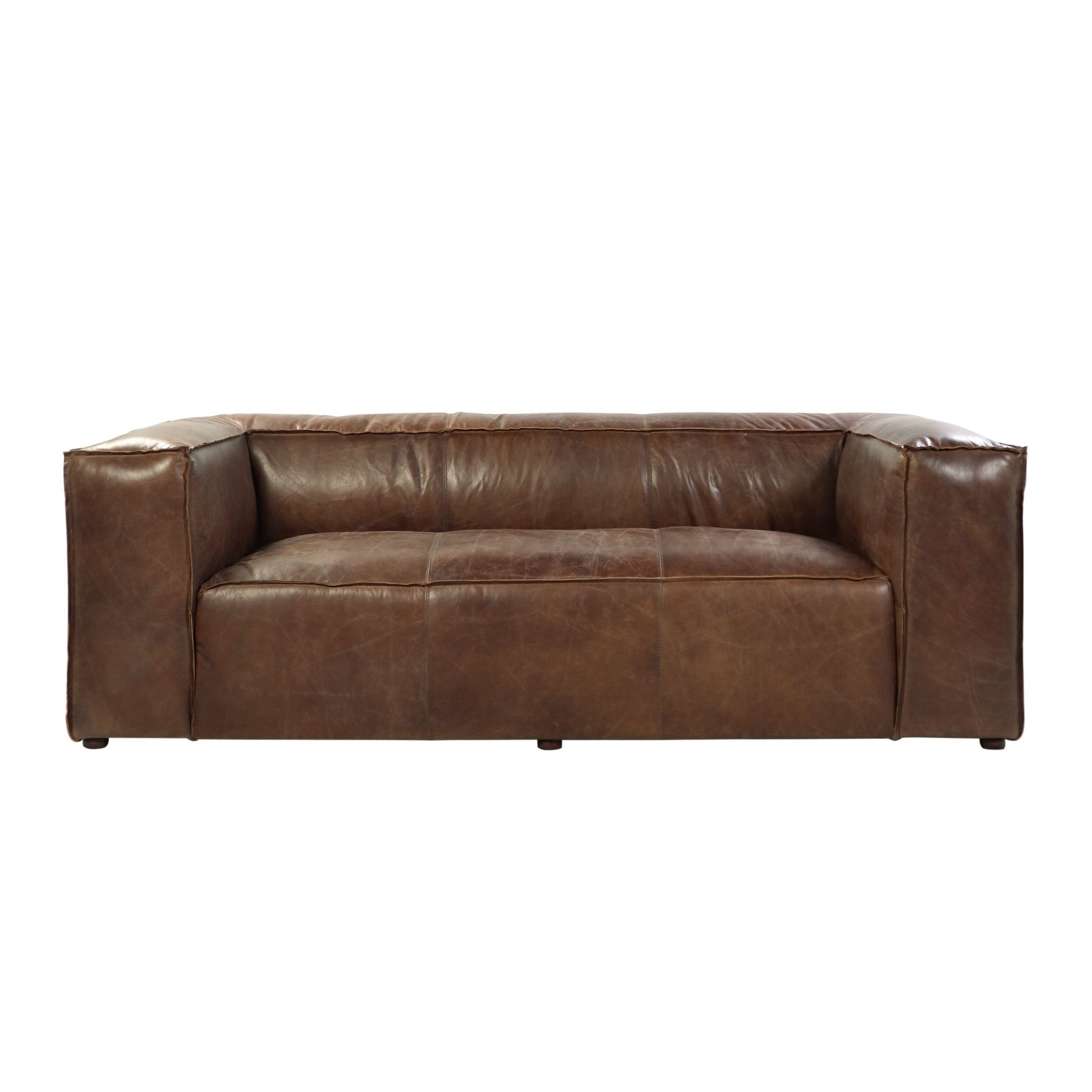 98" Brown Top Grain Leather And Black Sofa