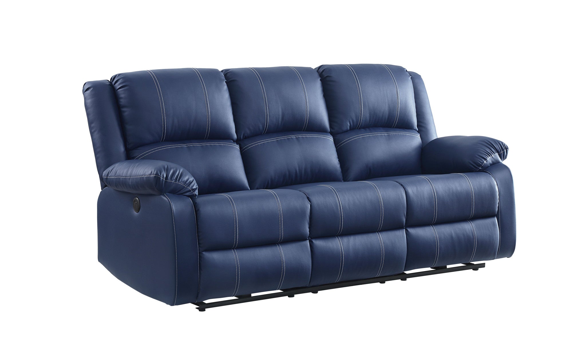81" Blue And Black Faux Leather Reclining USB Sofa