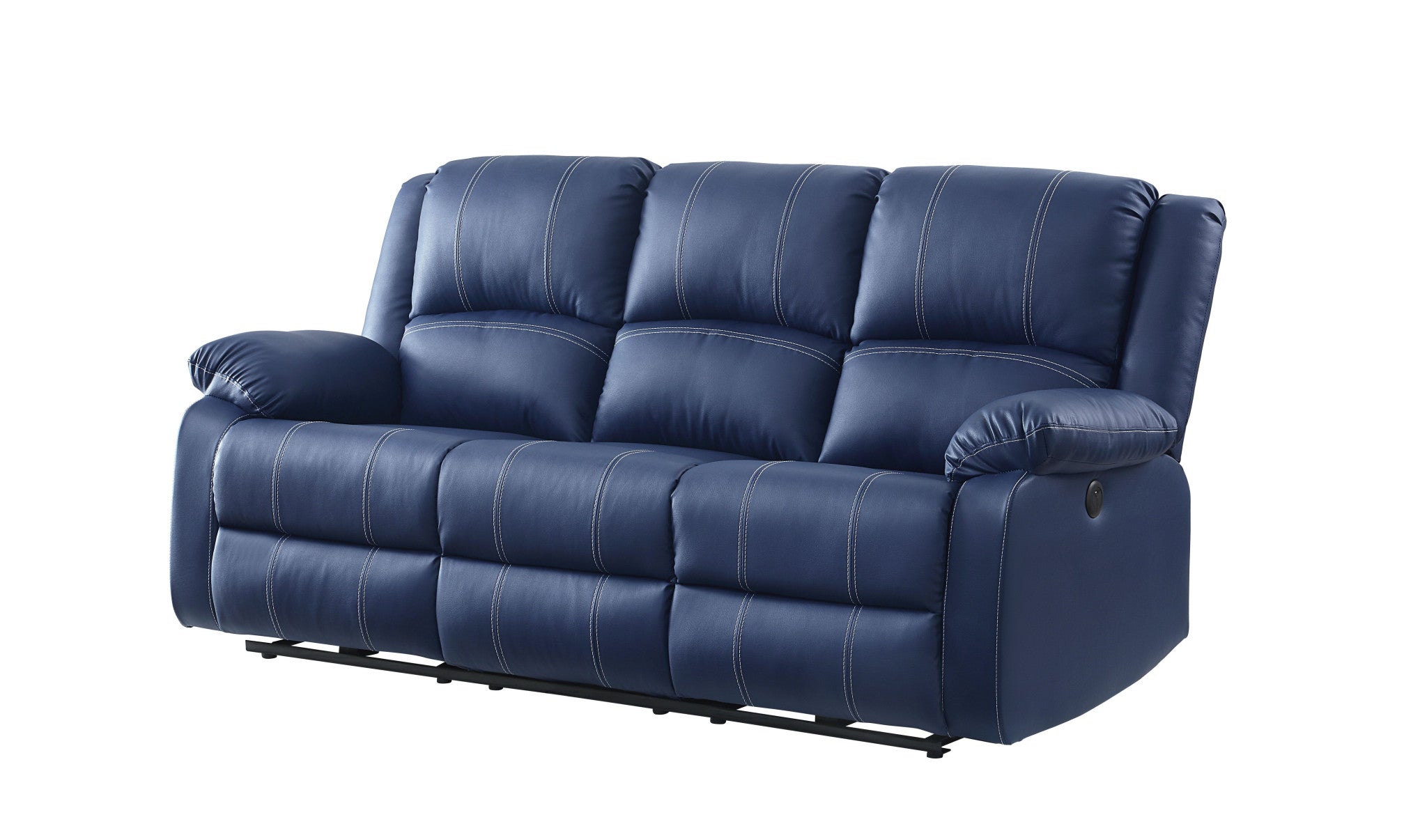 81" Blue Faux Leather Reclining USB Sofa With Black Legs