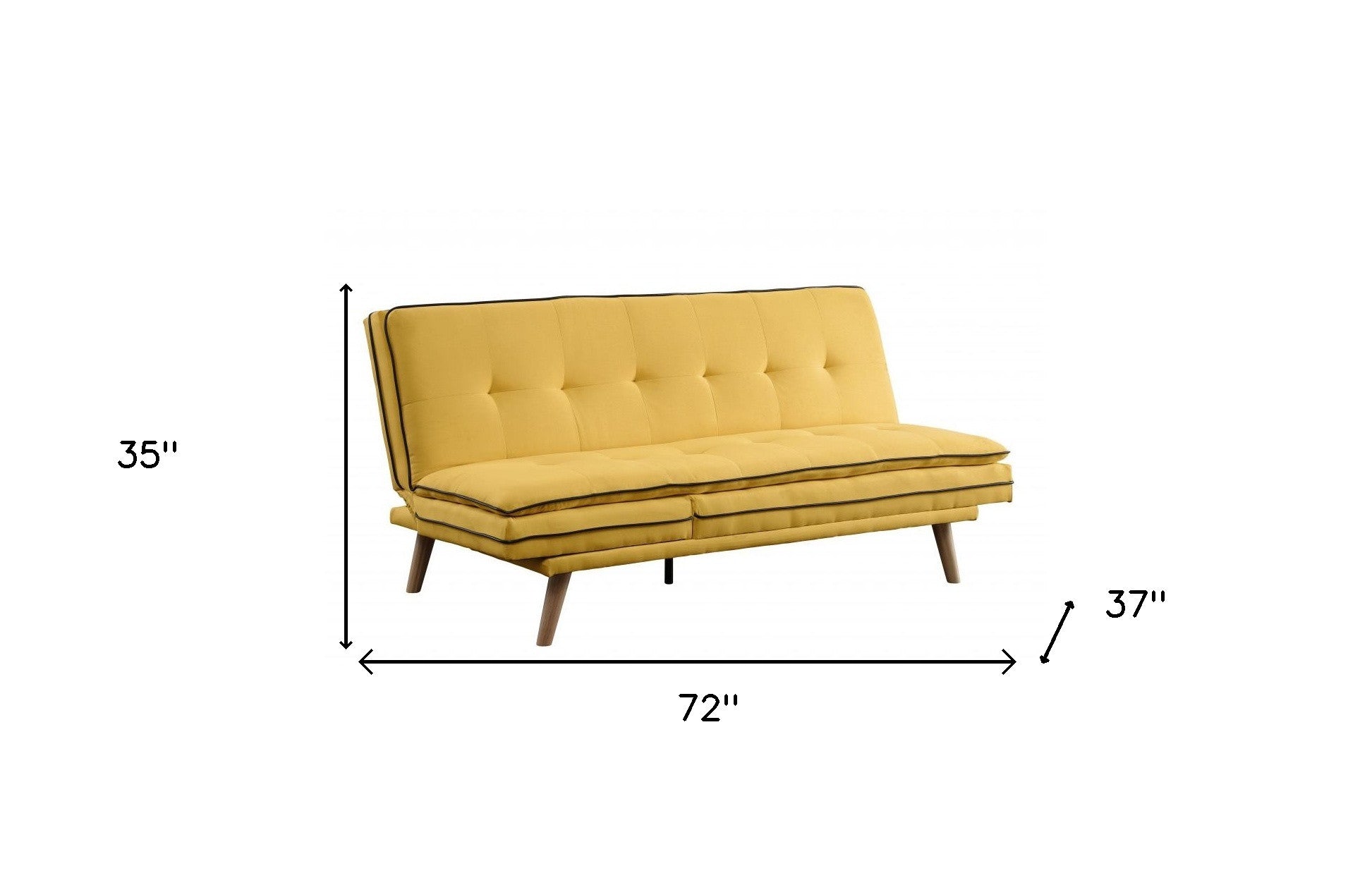 72" Yellow Linen And Brown Sofa
