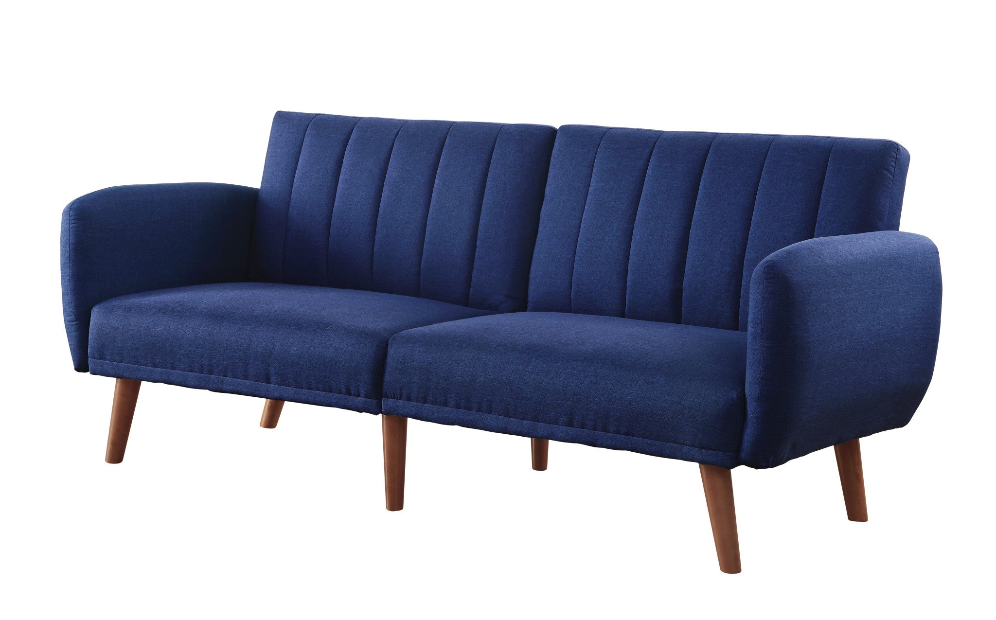 76" Blue Linen Convertible Futon Sleeper Sofa With Wood Brown Legs