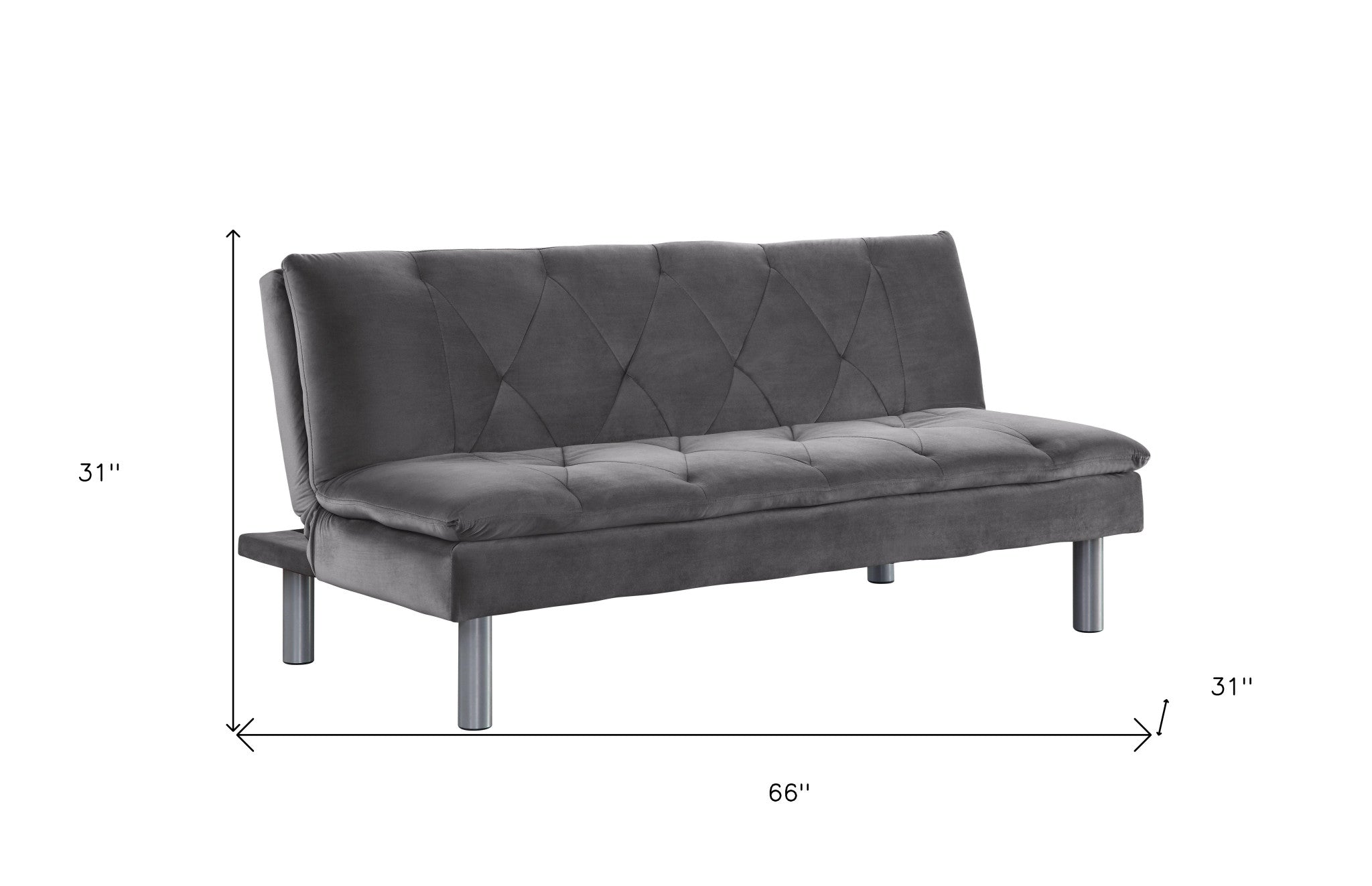 66" Gray Velvet And Silver Sleeper Sofa