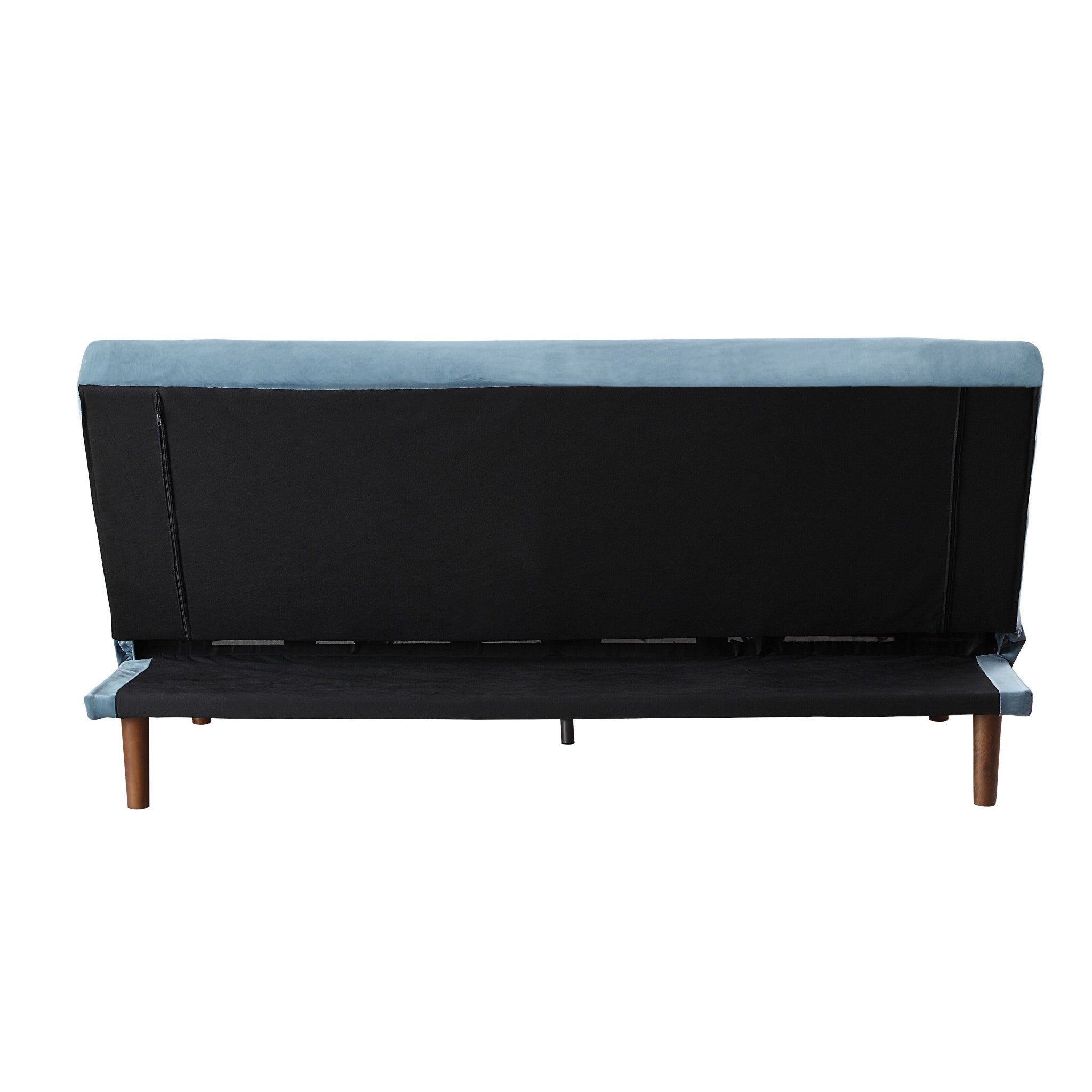 76" Teal Velvet And Wood Brown Sleeper Sofa