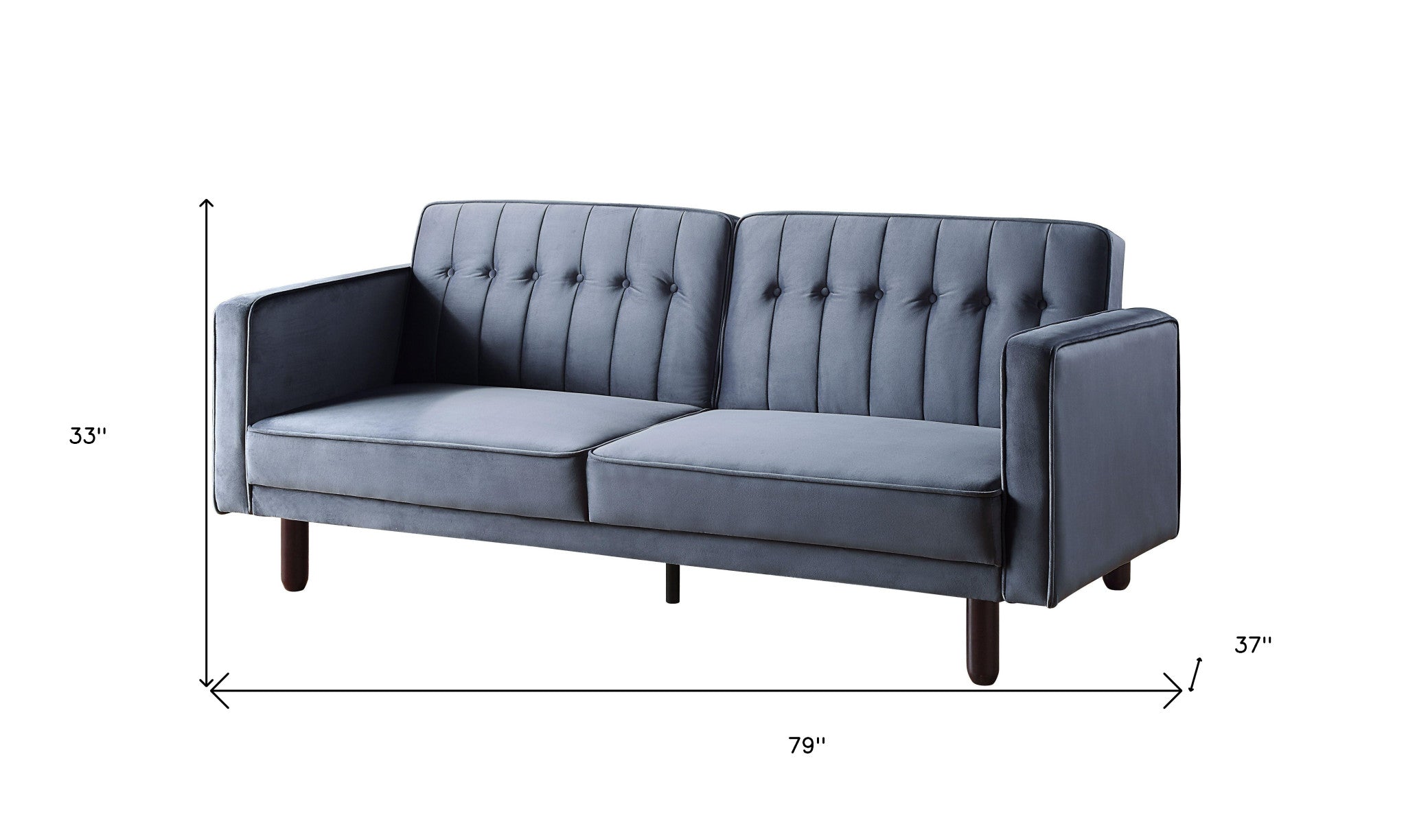 79" Dark Gray Velvet Convertible Futon Sleeper Sofa With Black Legs