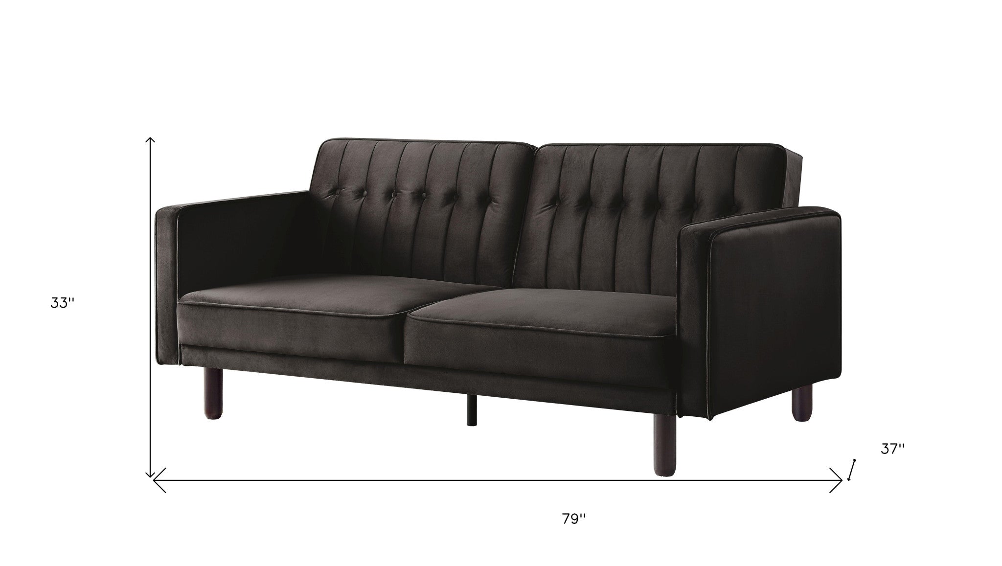 79" Dark Brown Velvet Sleeper Sofa With Black Legs