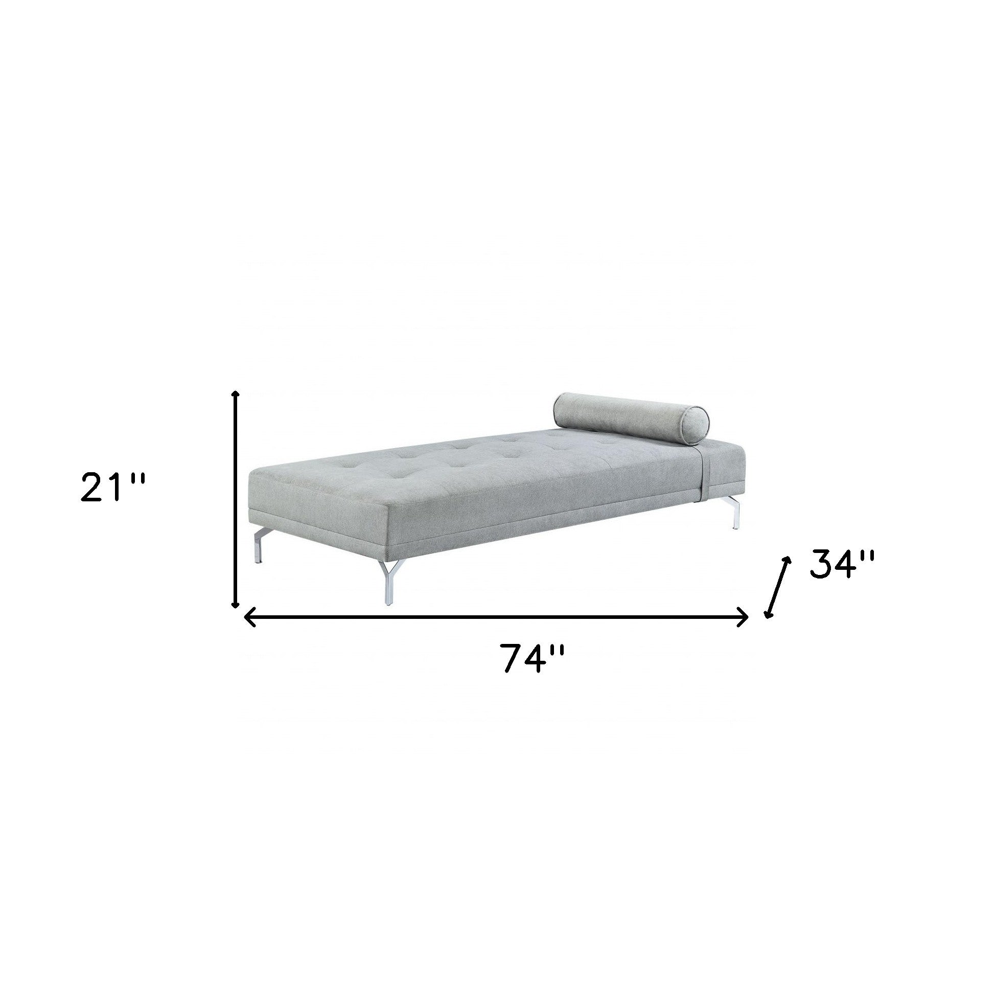 74" Gray Velvet Convertible Futon Sofa With Toss Pillow