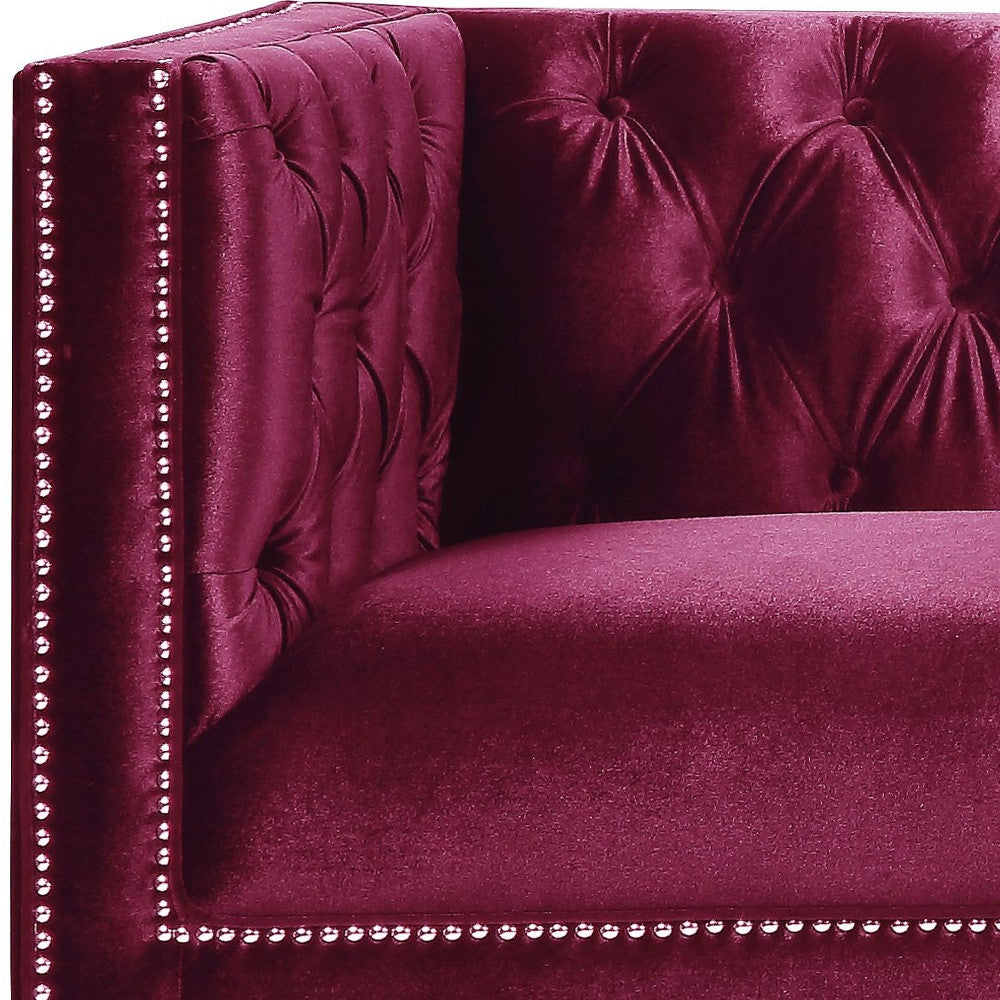 89" Burgundy And Black Velvet Sofa And Toss Pillows