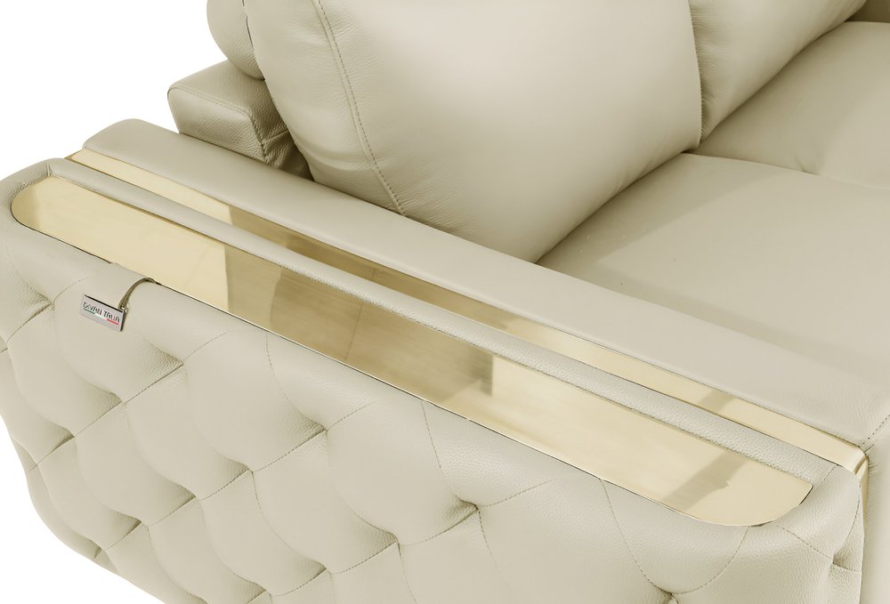 90" White Italian Leather Sofa With Gold Legs
