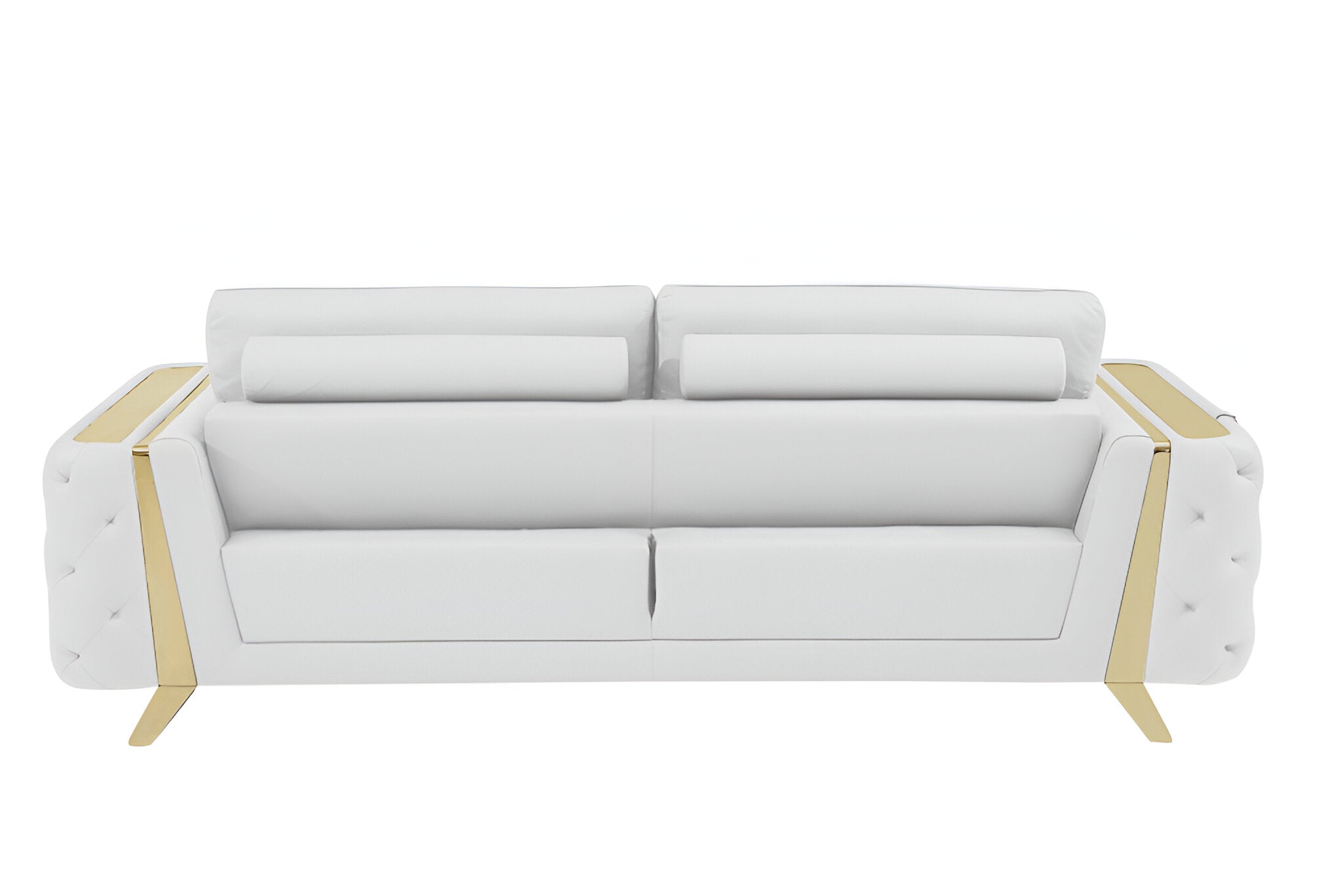 90" White Italian Leather Sofa With Gold Legs