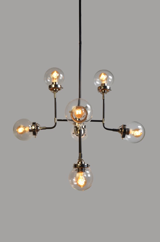 Silver Sputnik Eight Light Metal Chandelier With Clear Shades